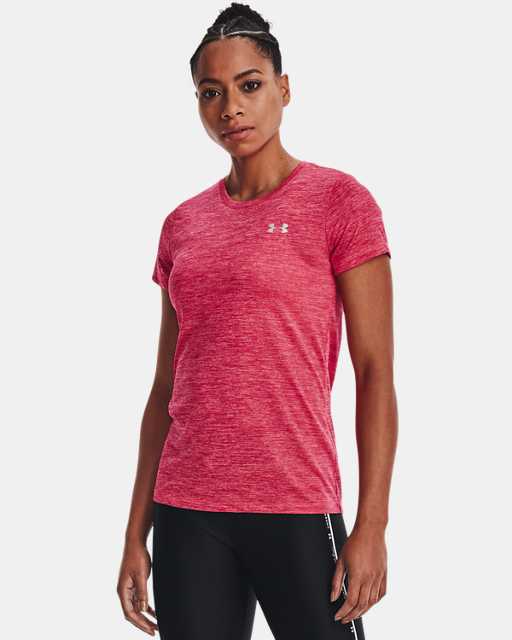 Under Armour Threadborne Twist Tech Graphic Pink Ladies Sports Gym Tshirt M 